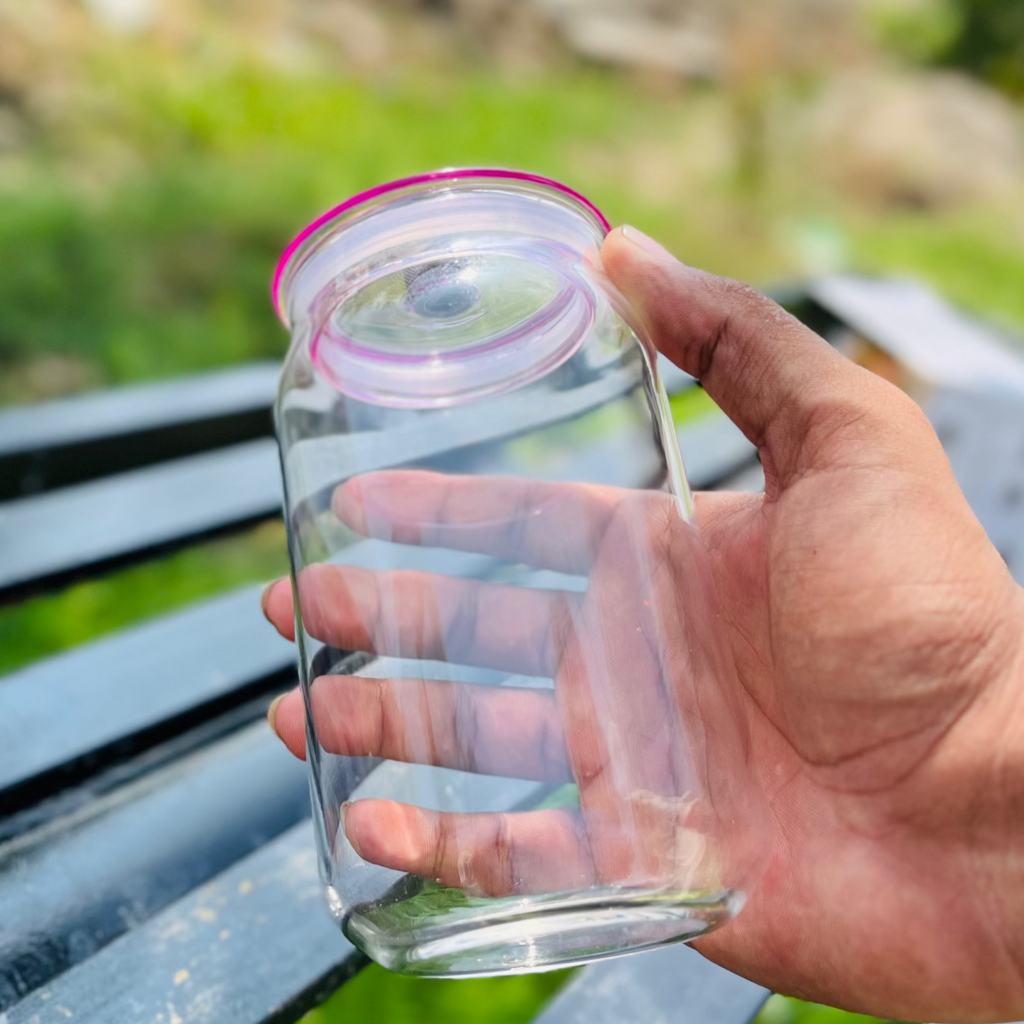 Glass Mason Jar with Pink Lid & Straw